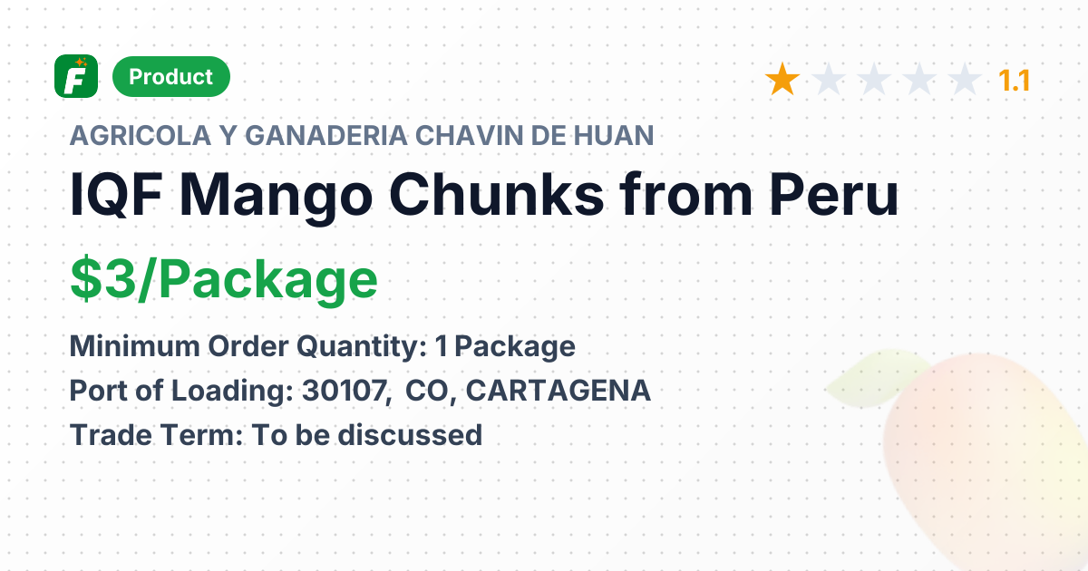 IQF Mango Chunks – product summary card, no photo uploaded yet