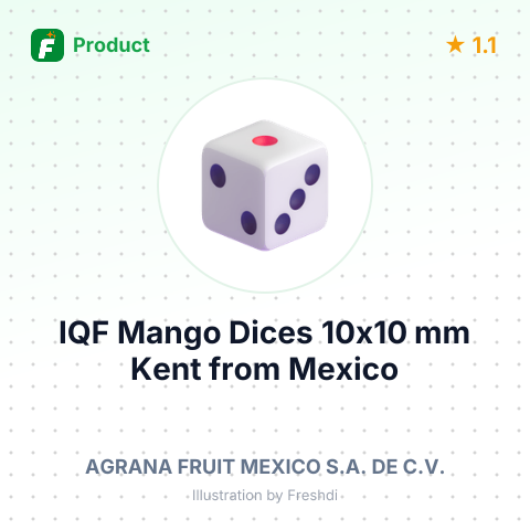 IQF Mango Dices 10x10 mm Kent – summary card, no photo uploaded yet
