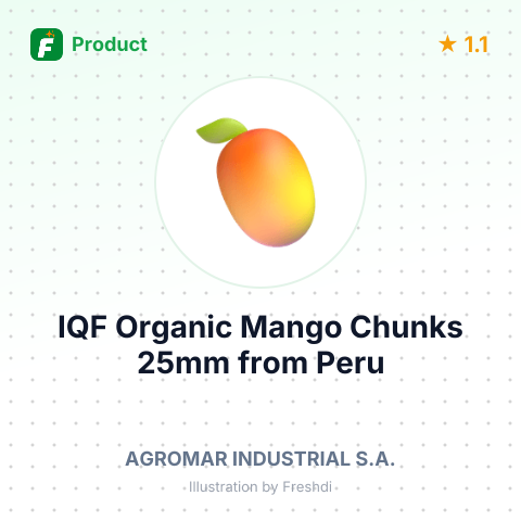IQF Organic Mango Chunks 25mm – summary card, no photo uploaded yet