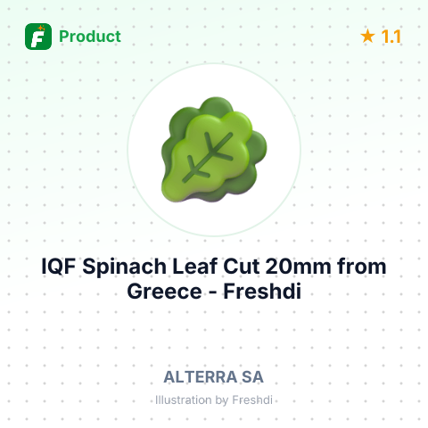 IQF Spinach Leaf Cut 20mm – summary card, no photo uploaded yet