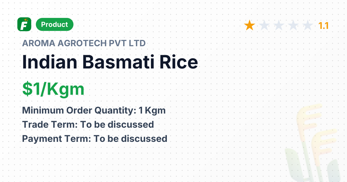 Indian Basmati Rice – product summary card, no photo uploaded yet