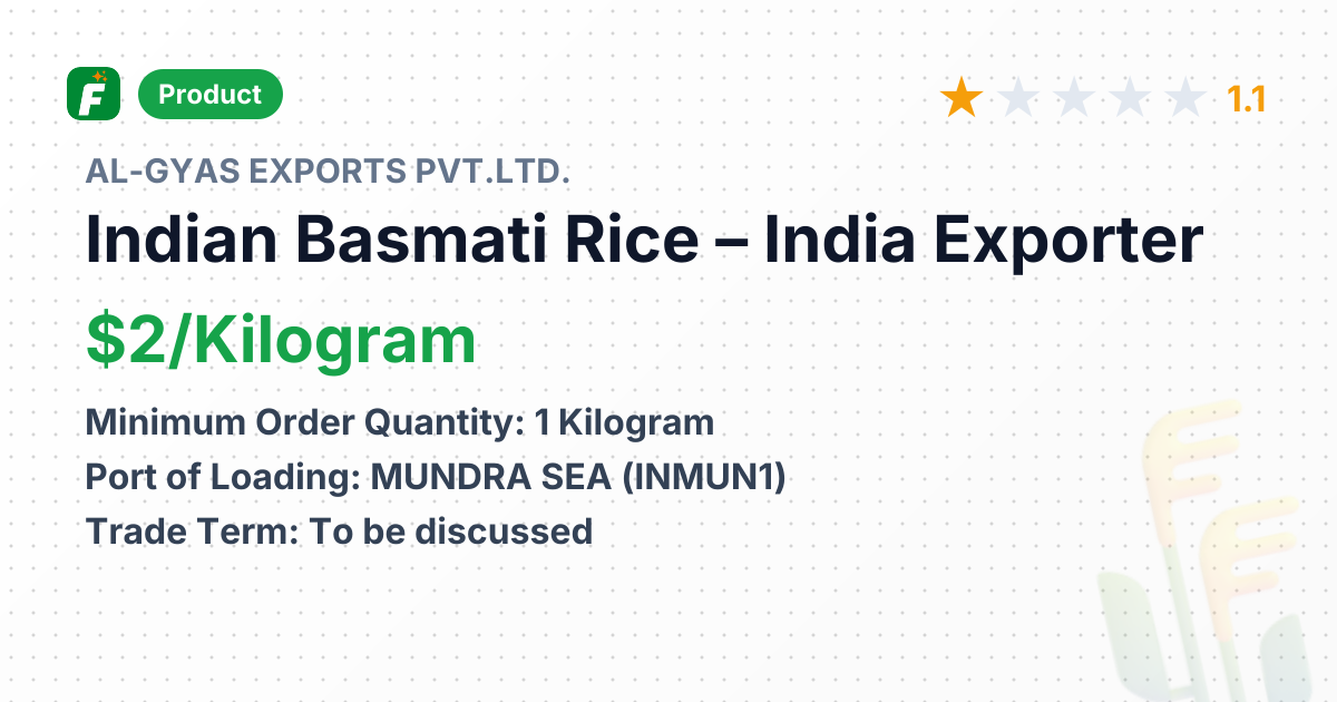 Indian Basmati Rice – product summary card, no photo uploaded yet