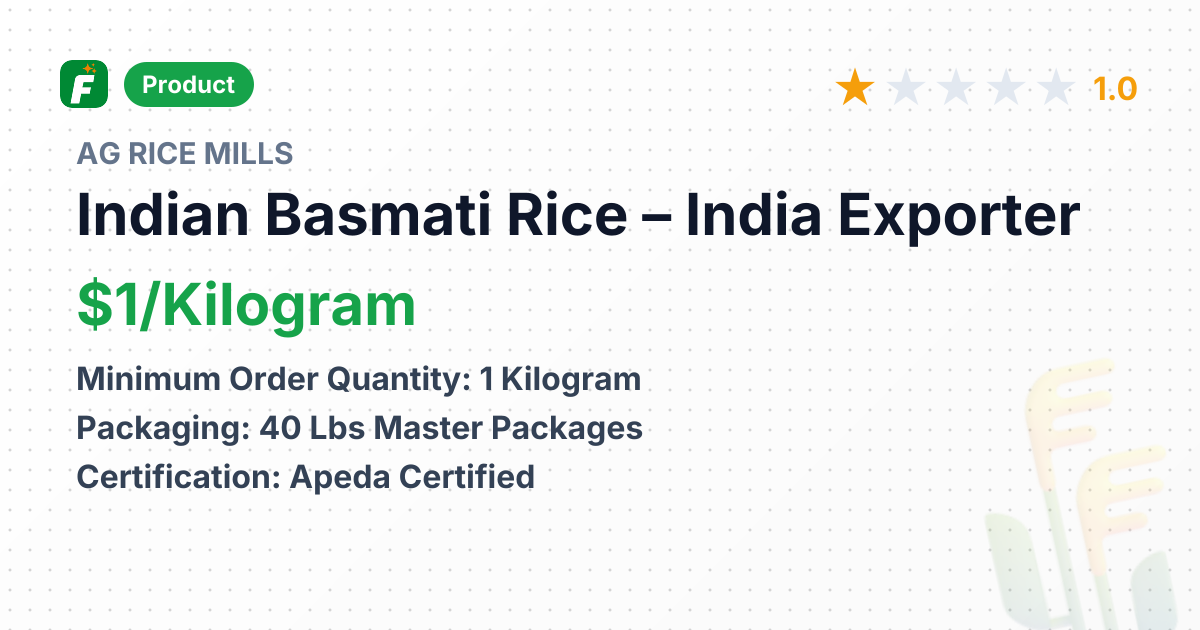 Indian Basmati Rice – product summary card, no photo uploaded yet