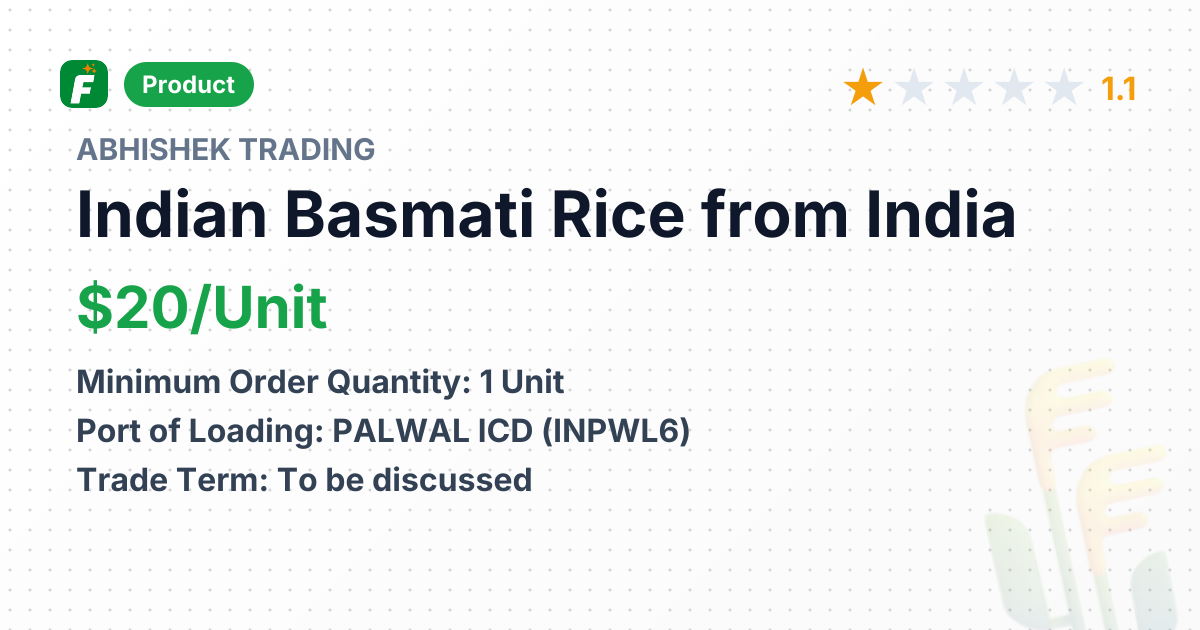 Indian Basmati Rice – product summary card, no photo uploaded yet