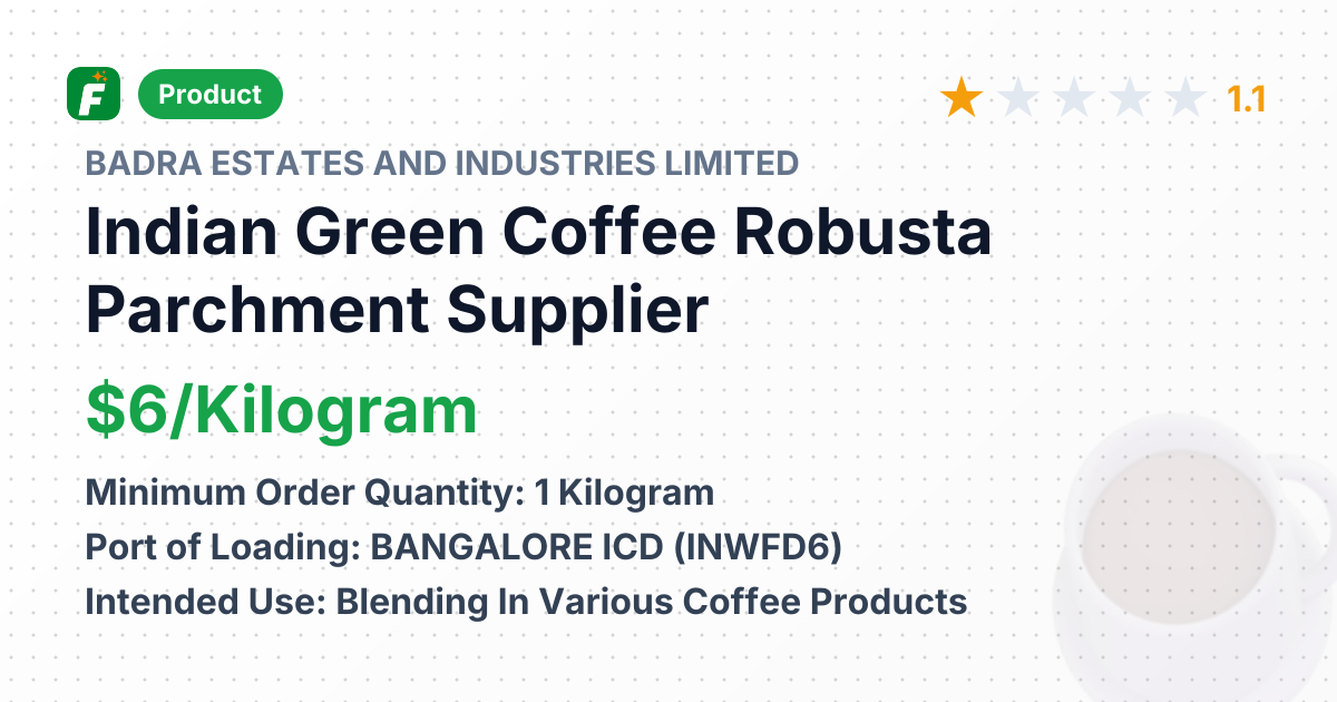 Indian Green Coffee Robusta Parchment – product summary card, no photo uploaded yet