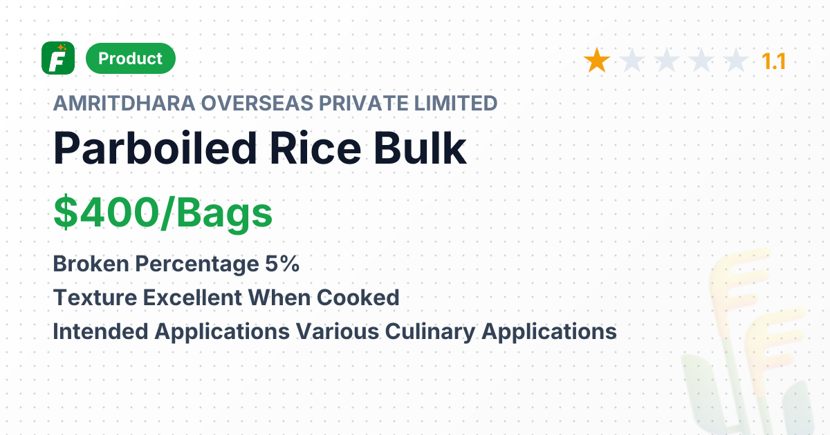 Indian Parboiled Rice 5% Broken – product summary card, no photo uploaded yet