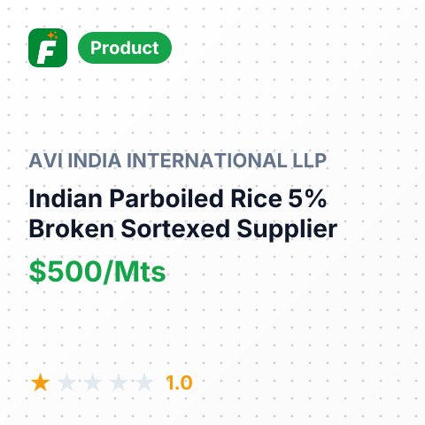 Indian Parboiled Rice 5% Broken, Sortexed – summary card, no photo uploaded yet