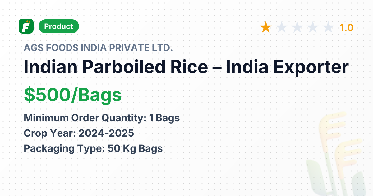 Indian Parboiled Rice – product summary card, no photo uploaded yet