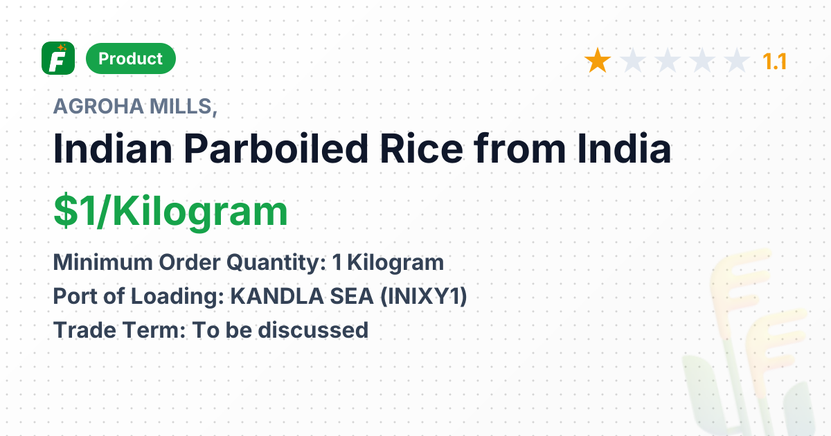 Indian Parboiled Rice – product summary card, no photo uploaded yet