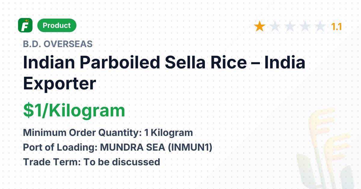 Indian Parboiled Sella Rice – product summary card, no photo uploaded yet