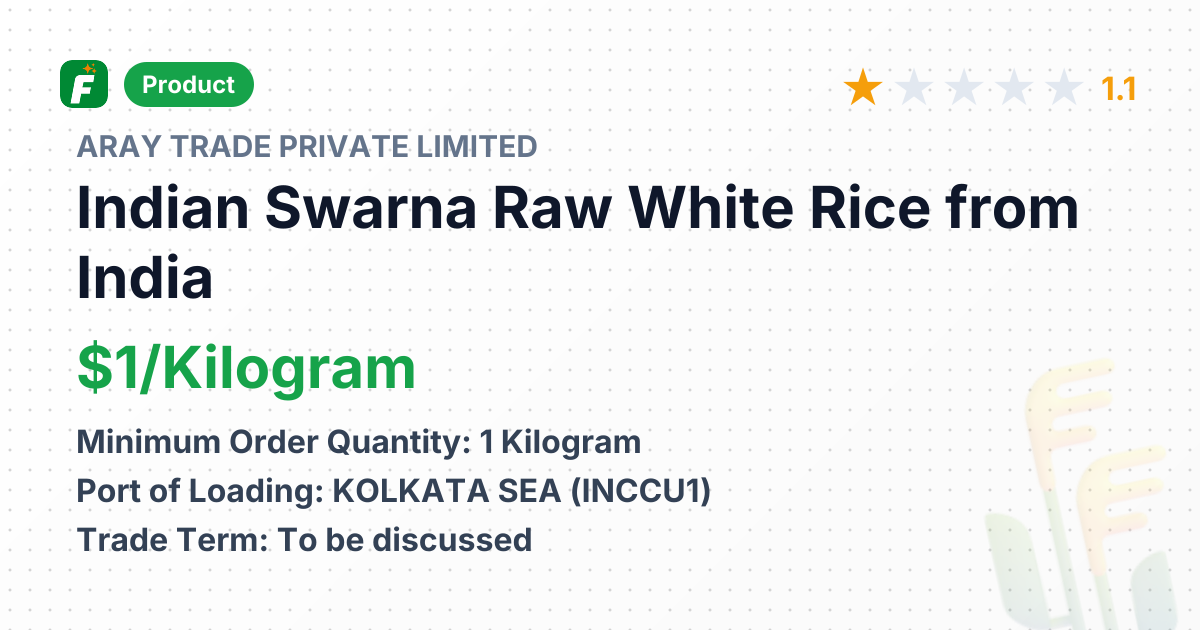 Indian Swarna Raw White Rice – product summary card, no photo uploaded yet