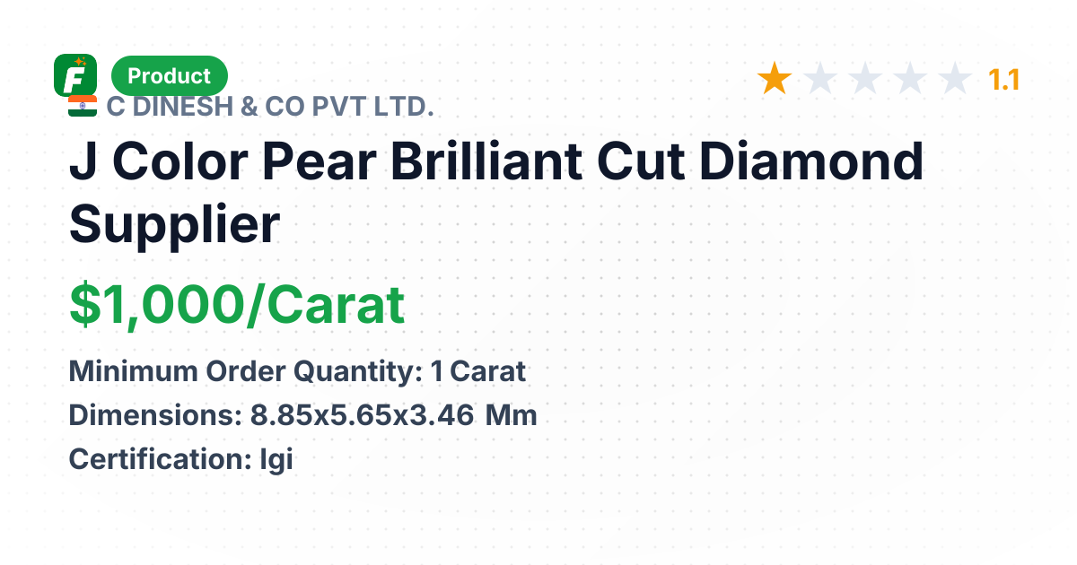 J Color Pear Brilliant Cut Diamond – product summary card, no photo uploaded yet