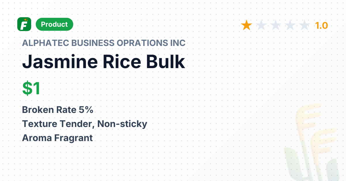 Jasmine Rice 5% Broken – product summary card, no photo uploaded yet