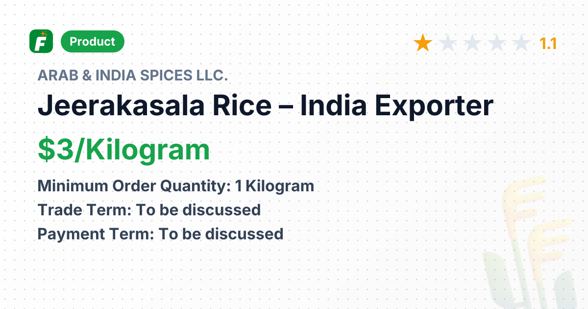 Jeerakasala Rice – product summary card, no photo uploaded yet