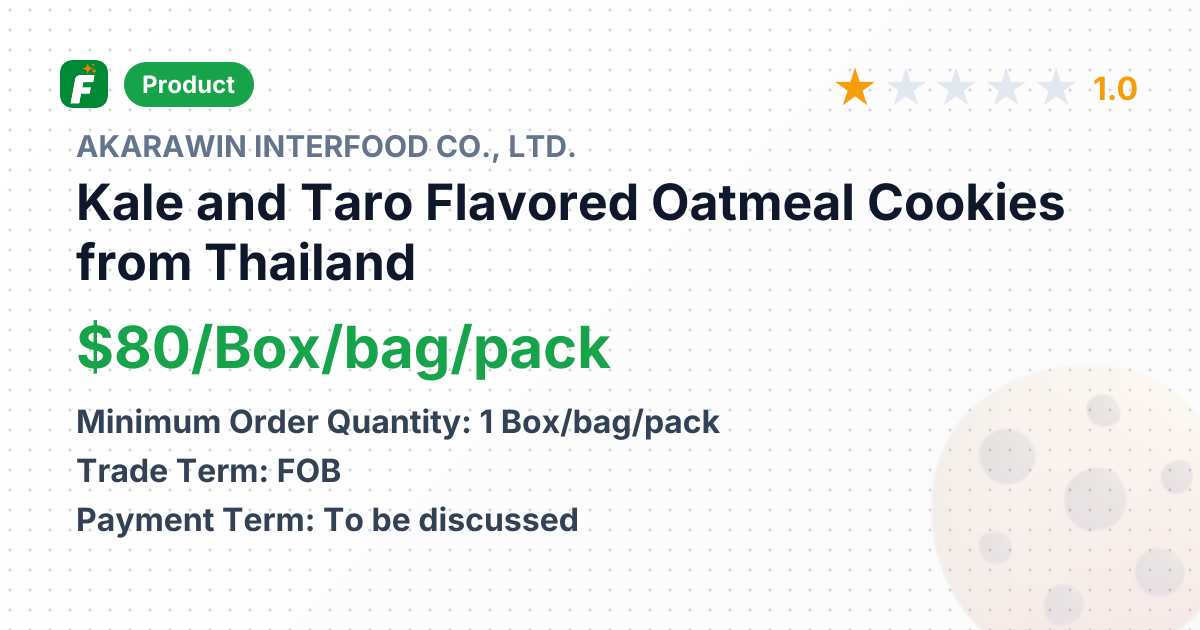 Kale and Taro Flavored Oatmeal Cookies – product summary card, no photo uploaded yet