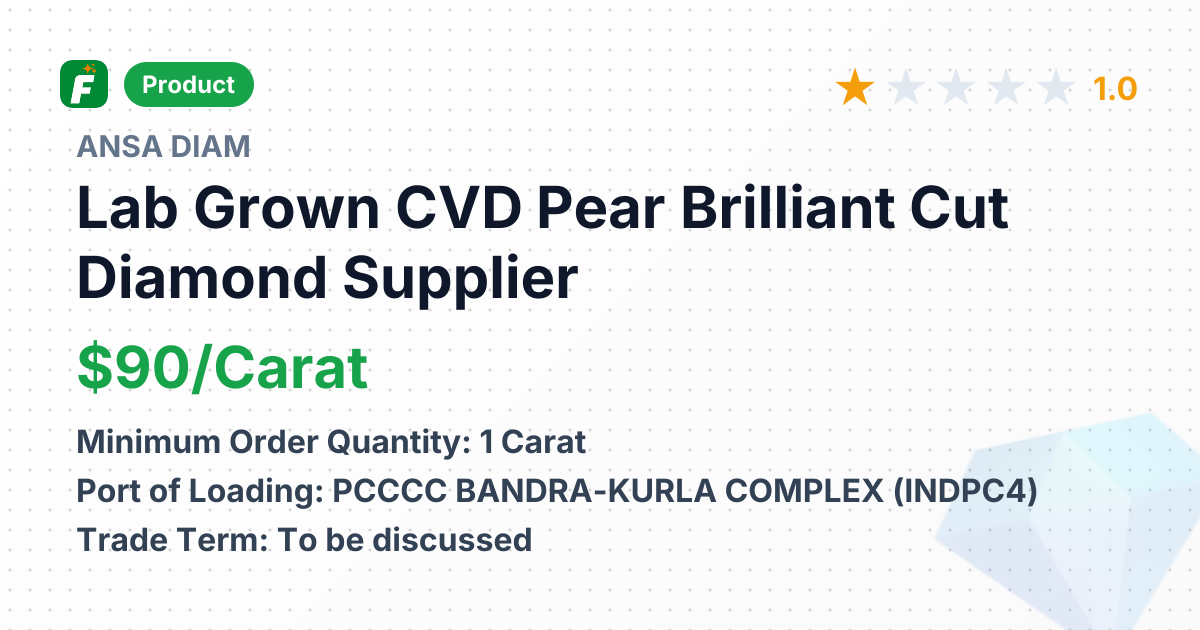 Lab Grown CVD Pear Brilliant Cut Diamond – product summary card, no photo uploaded yet