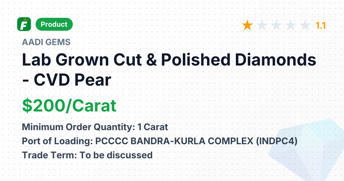 Lab Grown Cut & Polished Diamonds - CVD Pear Brilliant D VS1 – product summary card, no photo uploaded yet