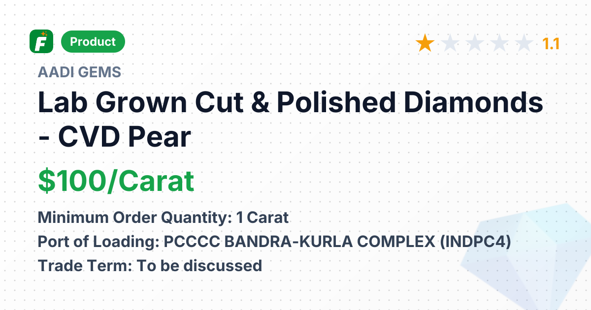 Lab Grown Cut & Polished Diamonds - CVD Pear Brilliant D VVS2 – product summary card, no photo uploaded yet