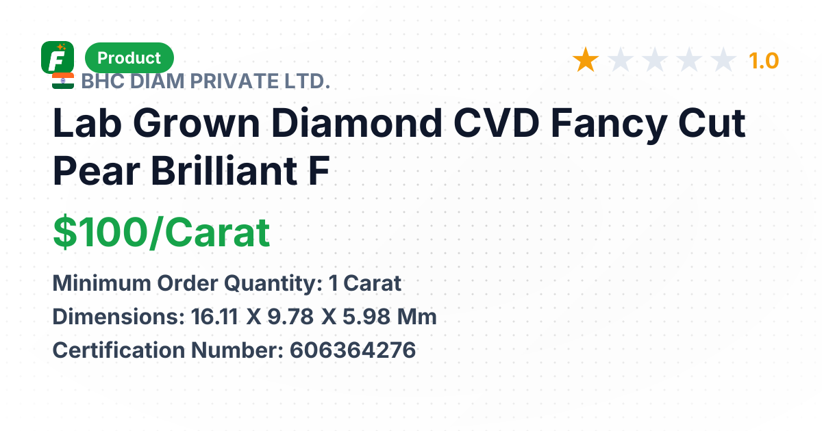 Lab Grown Diamond CVD Fancy Cut Pear Brilliant F VS1 – product summary card, no photo uploaded yet