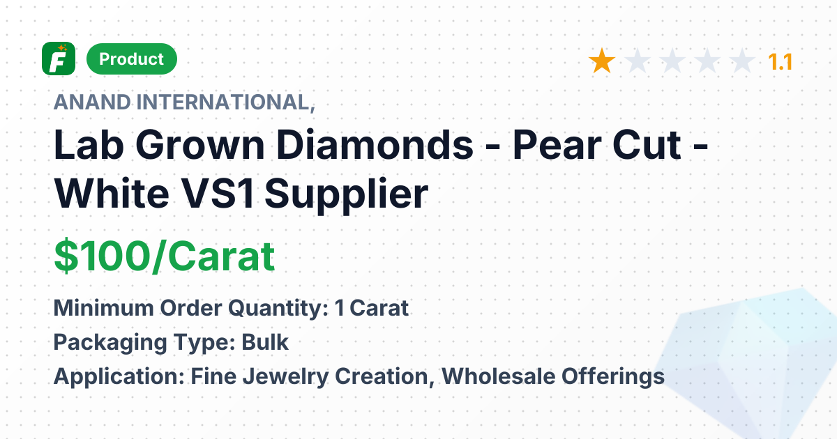 Lab Grown Diamonds - Pear Cut - White VS1 – product summary card, no photo uploaded yet