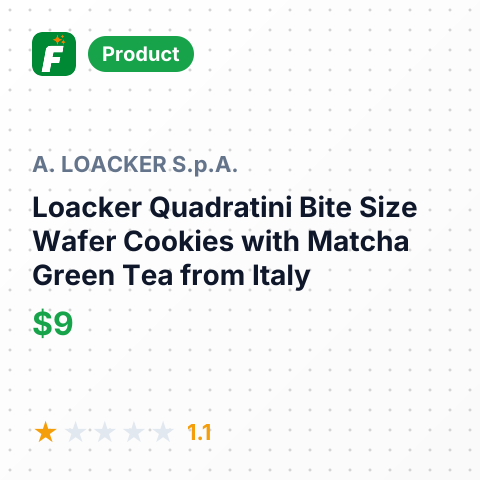 Loacker Quadratini Bite Size Wafer Cookies with Matcha Green Tea – summary card, no photo uploaded yet