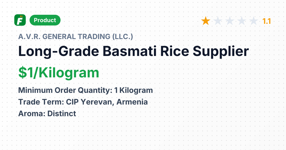 Long-Grade Basmati Rice – product summary card, no photo uploaded yet