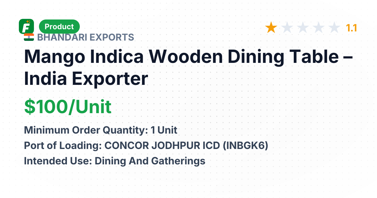 Mango Indica Wooden Dining Table – product summary card, no photo uploaded yet