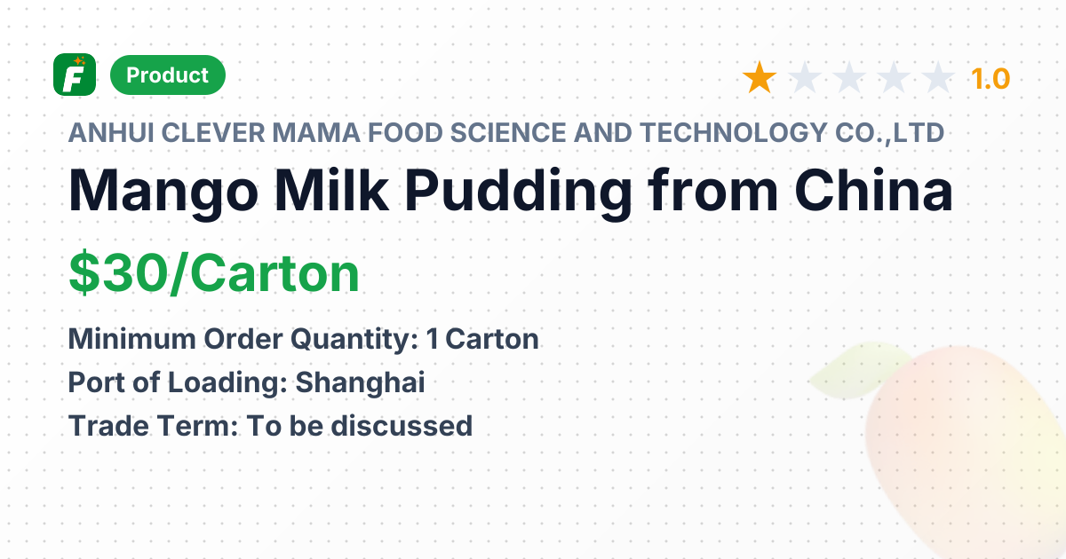 Mango Milk Pudding – product summary card, no photo uploaded yet