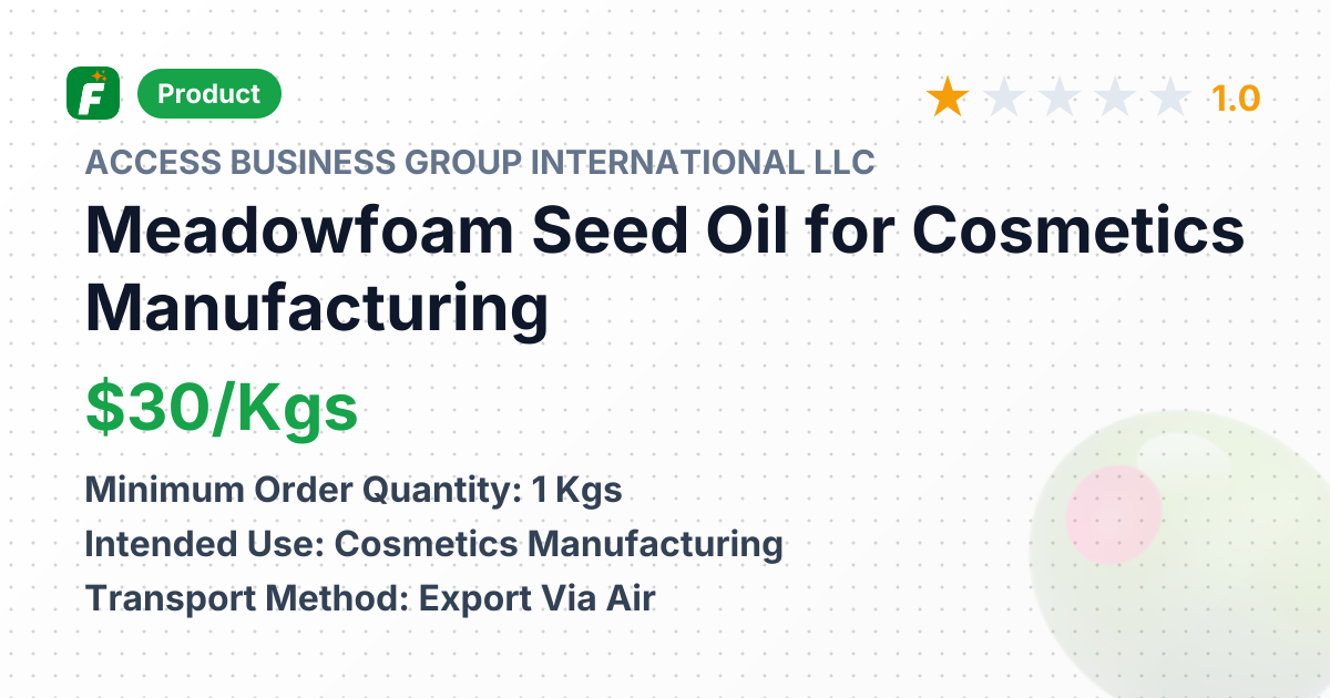 Meadowfoam Seed Oil for Cosmetics Manufacturing – product summary card, no photo uploaded yet
