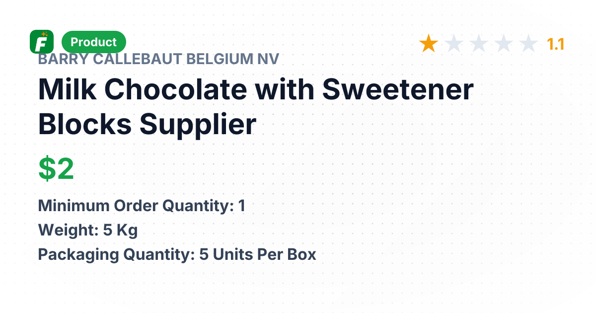 Milk Chocolate with Sweetener Blocks – product summary card, no photo uploaded yet