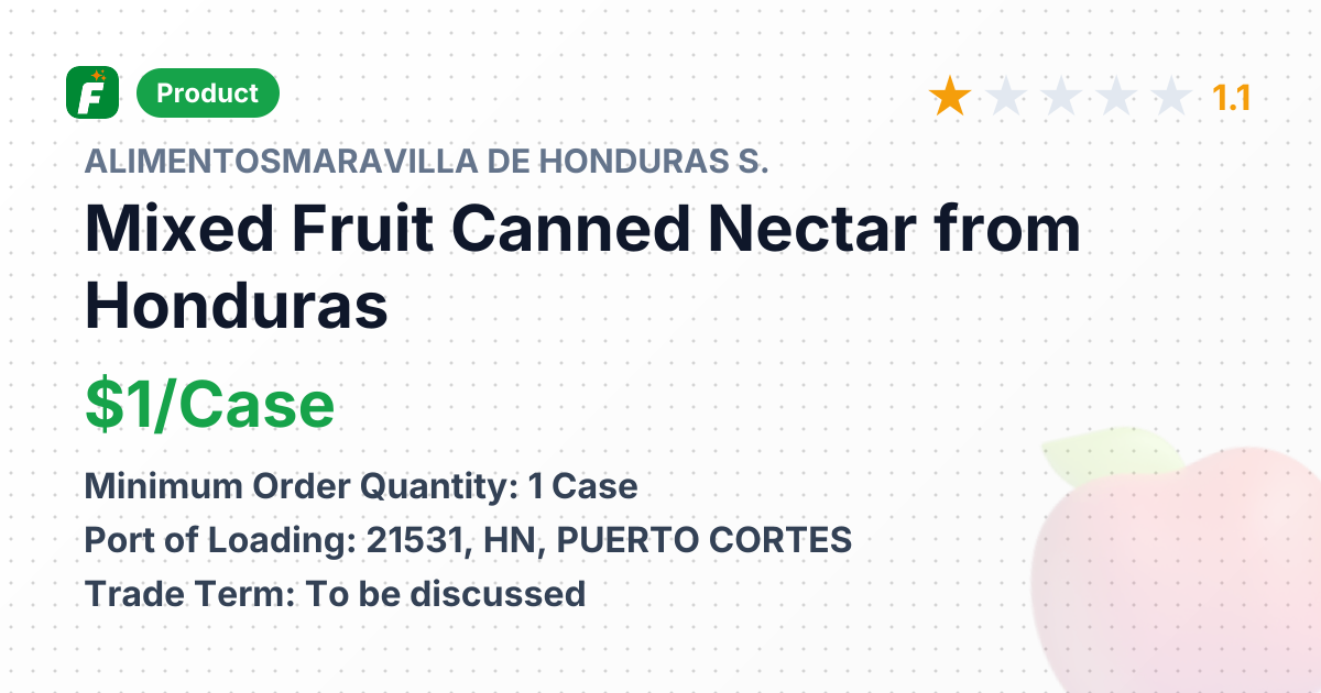 Mixed Fruit Canned Nectar – product summary card, no photo uploaded yet