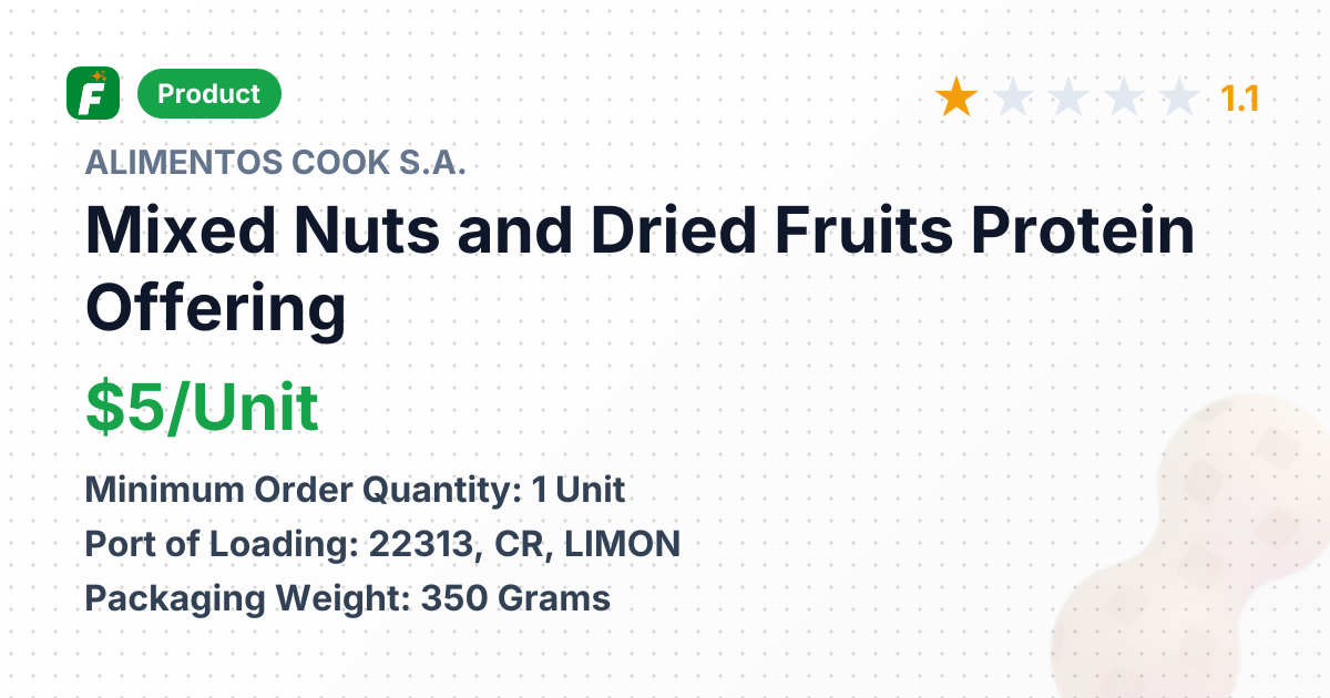 Mixed Nuts and Dried Fruits Protein Offering – product summary card, no photo uploaded yet