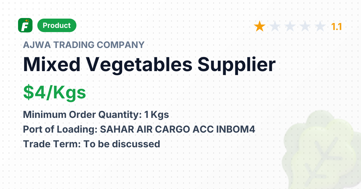 Mixed Vegetables – product summary card, no photo uploaded yet
