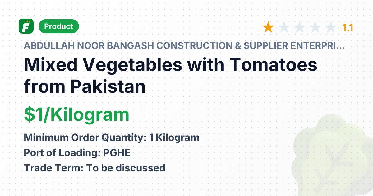 Mixed Vegetables with Tomatoes – product summary card, no photo uploaded yet