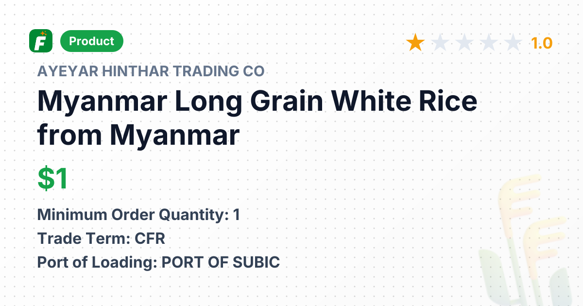Myanmar Long Grain White Rice – product summary card, no photo uploaded yet