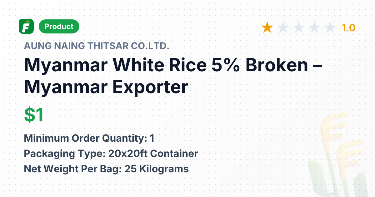 Myanmar White Rice 5% Broken – product summary card, no photo uploaded yet