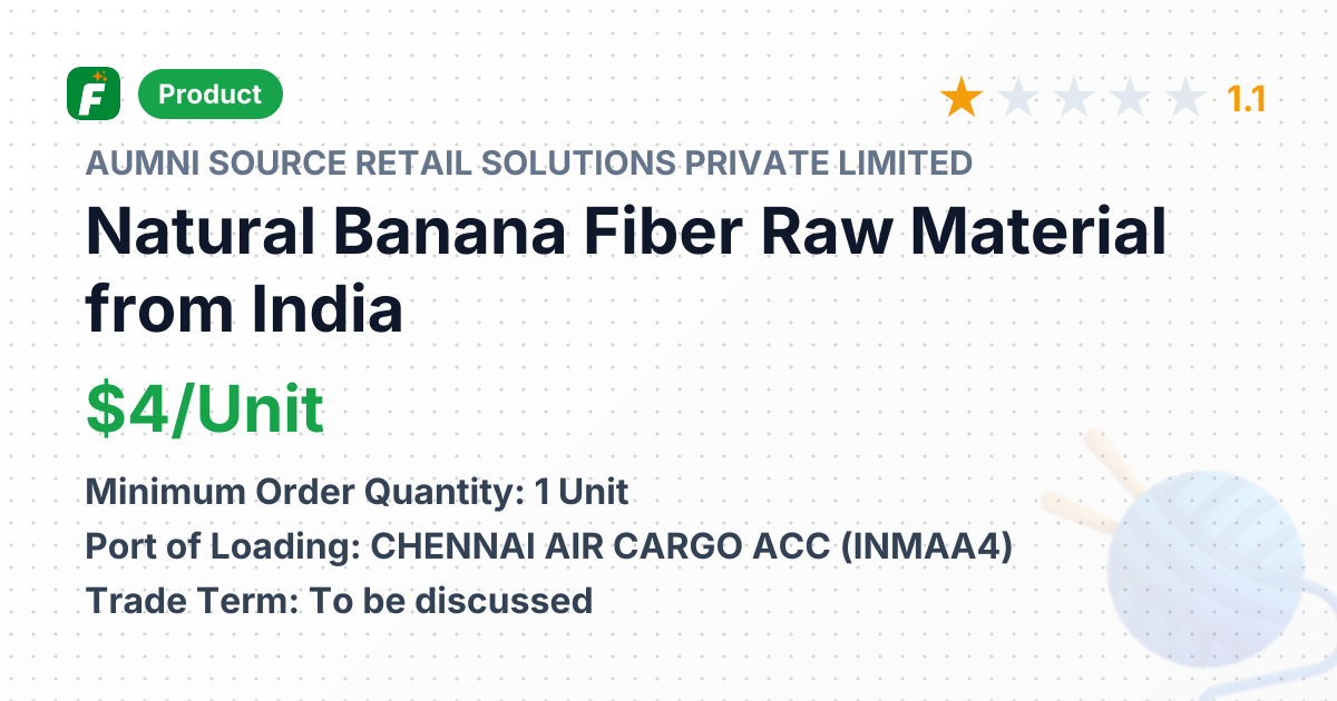 Natural Banana Fiber Raw Material – product summary card, no photo uploaded yet