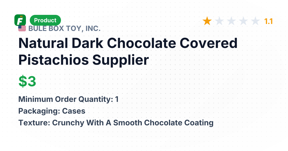 Natural Dark Chocolate Covered Pistachios – product summary card, no photo uploaded yet