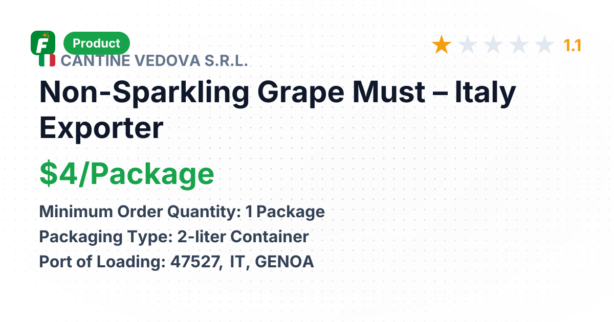 Non-Sparkling Grape Must – product summary card, no photo uploaded yet