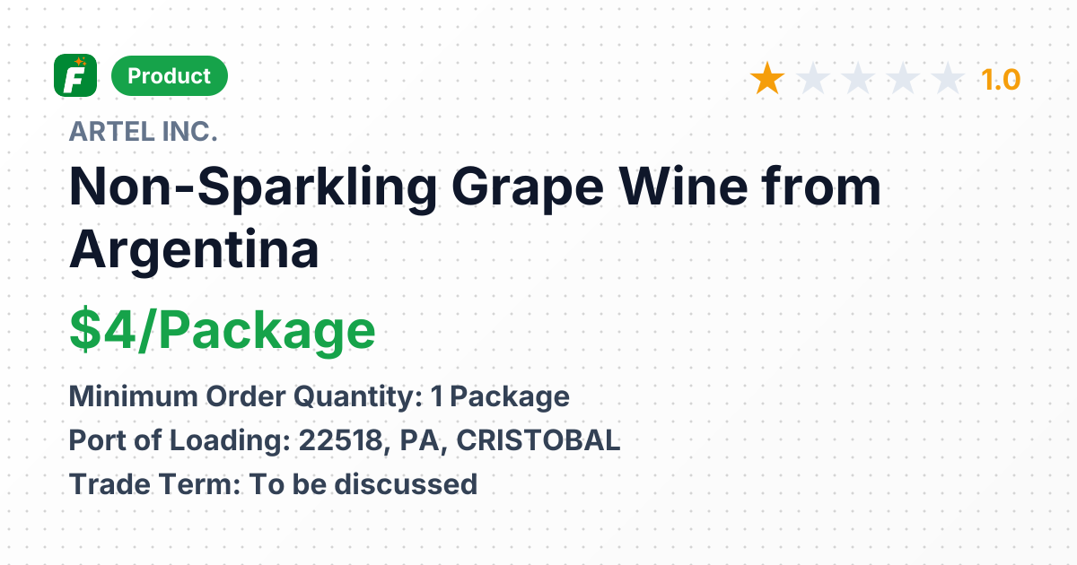Non-Sparkling Grape Wine – product summary card, no photo uploaded yet
