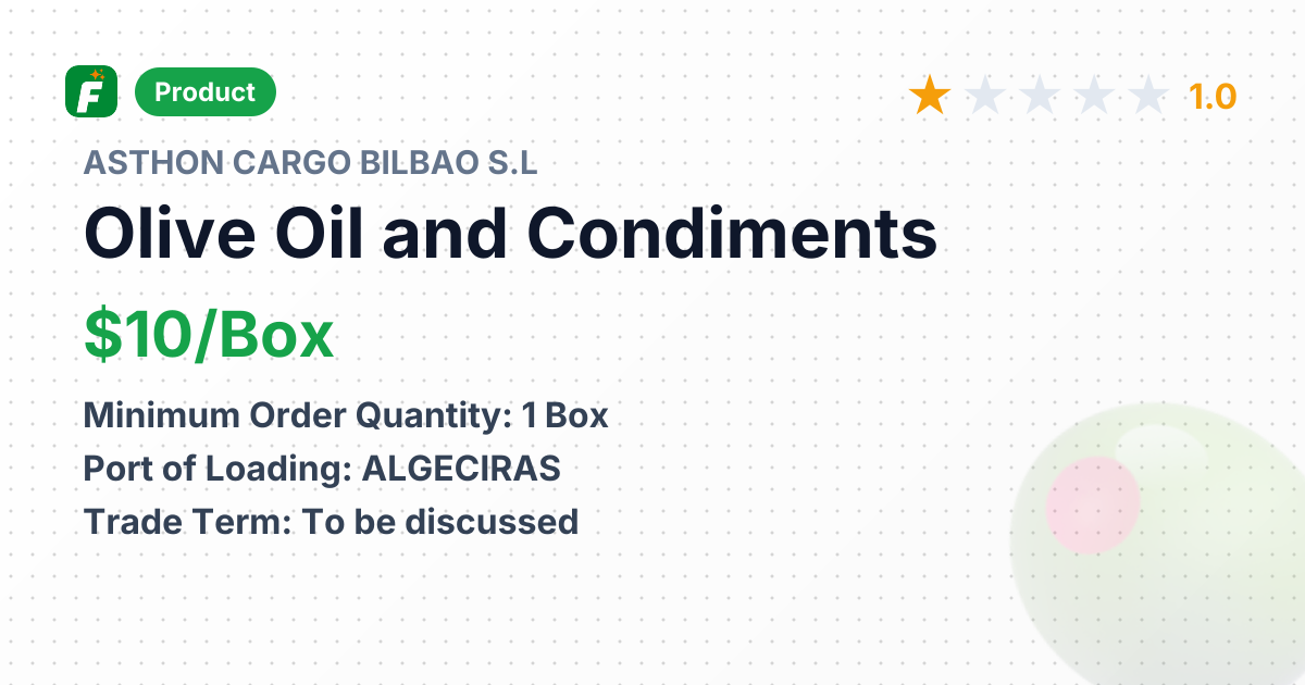 Olive Oil and Condiments – product summary card, no photo uploaded yet