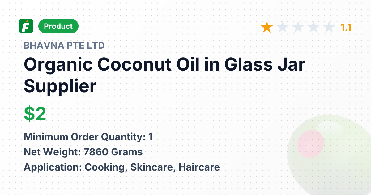 Organic Coconut Oil in Glass Jar – product summary card, no photo uploaded yet