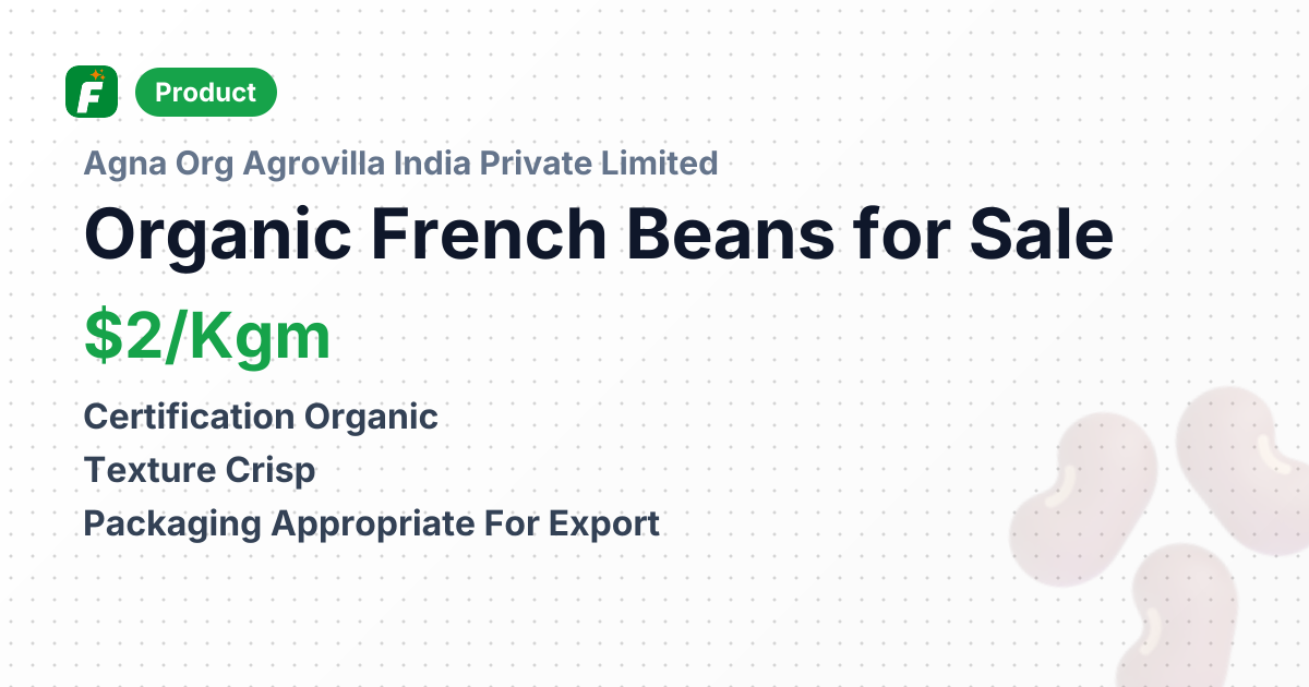 Organic French Beans – product summary card, no photo uploaded yet