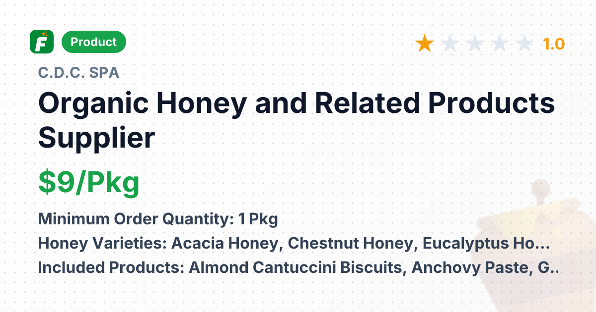 Organic Honey and Related Products – product summary card, no photo uploaded yet