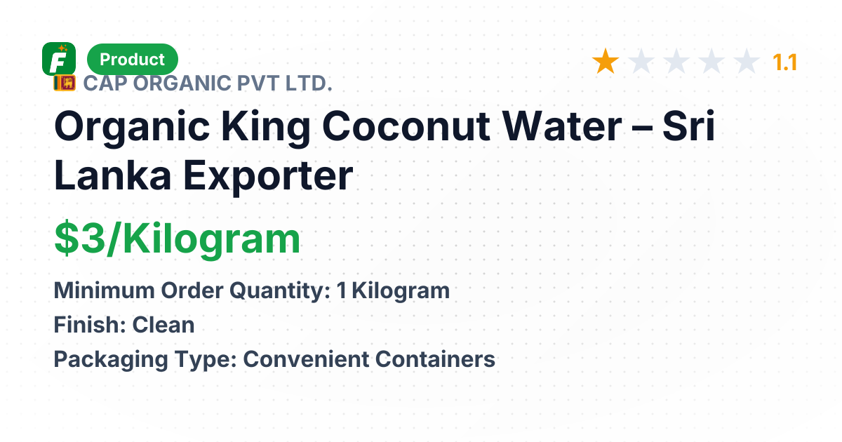 Organic King Coconut Water – product summary card, no photo uploaded yet