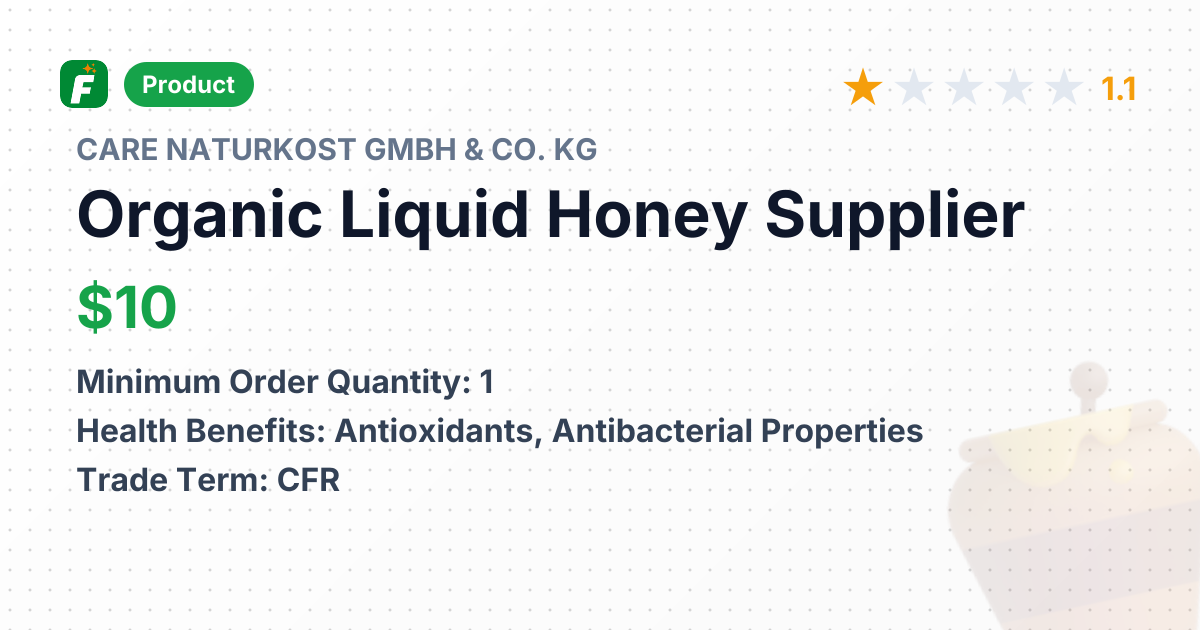 Organic Liquid Honey – product summary card, no photo uploaded yet