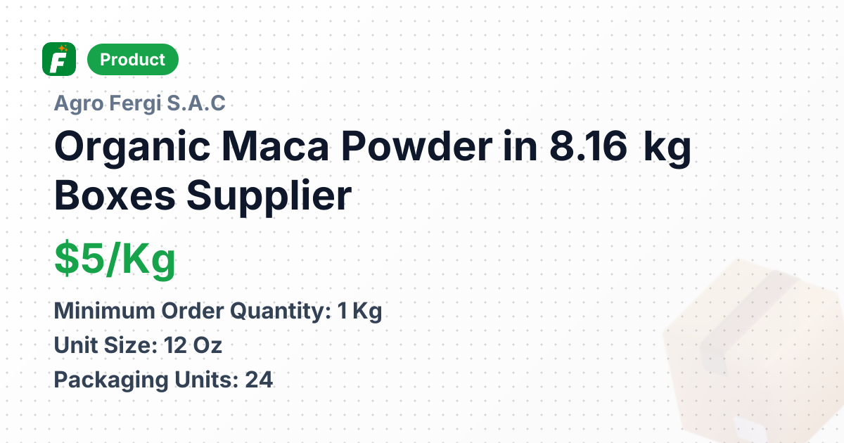 Organic Maca Powder in 8.16 kg Boxes – product summary card, no photo uploaded yet