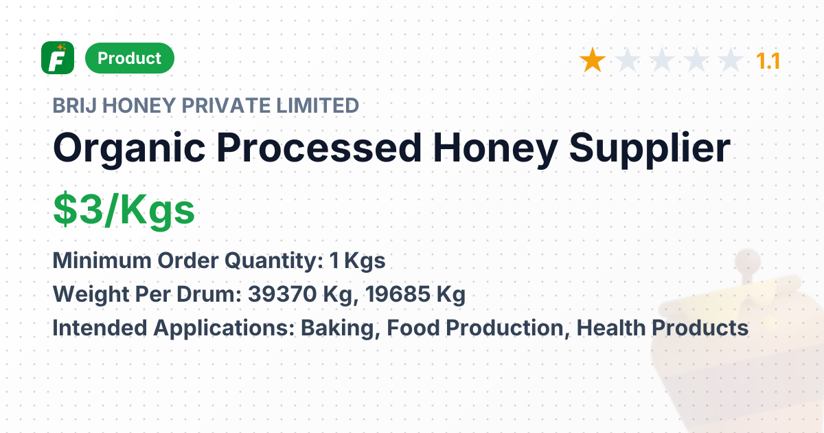 Organic Processed Honey – product summary card, no photo uploaded yet