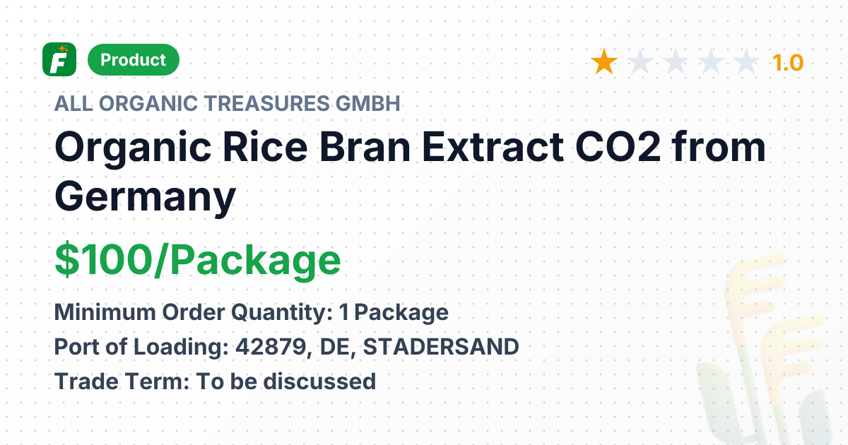 Organic Rice Bran Extract CO2 – product summary card, no photo uploaded yet