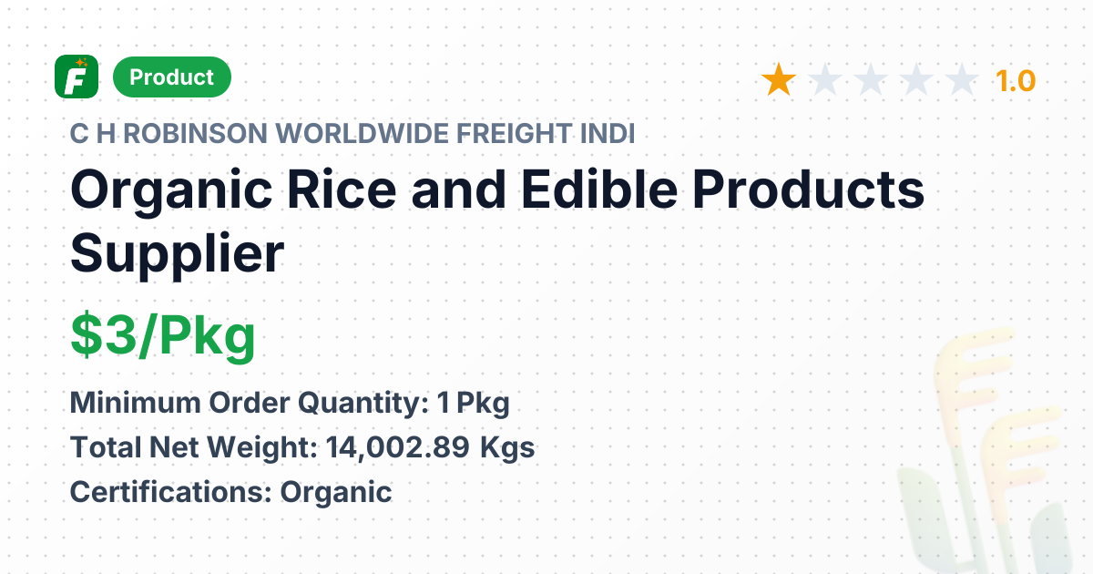 Organic Rice and Edible Products – product summary card, no photo uploaded yet